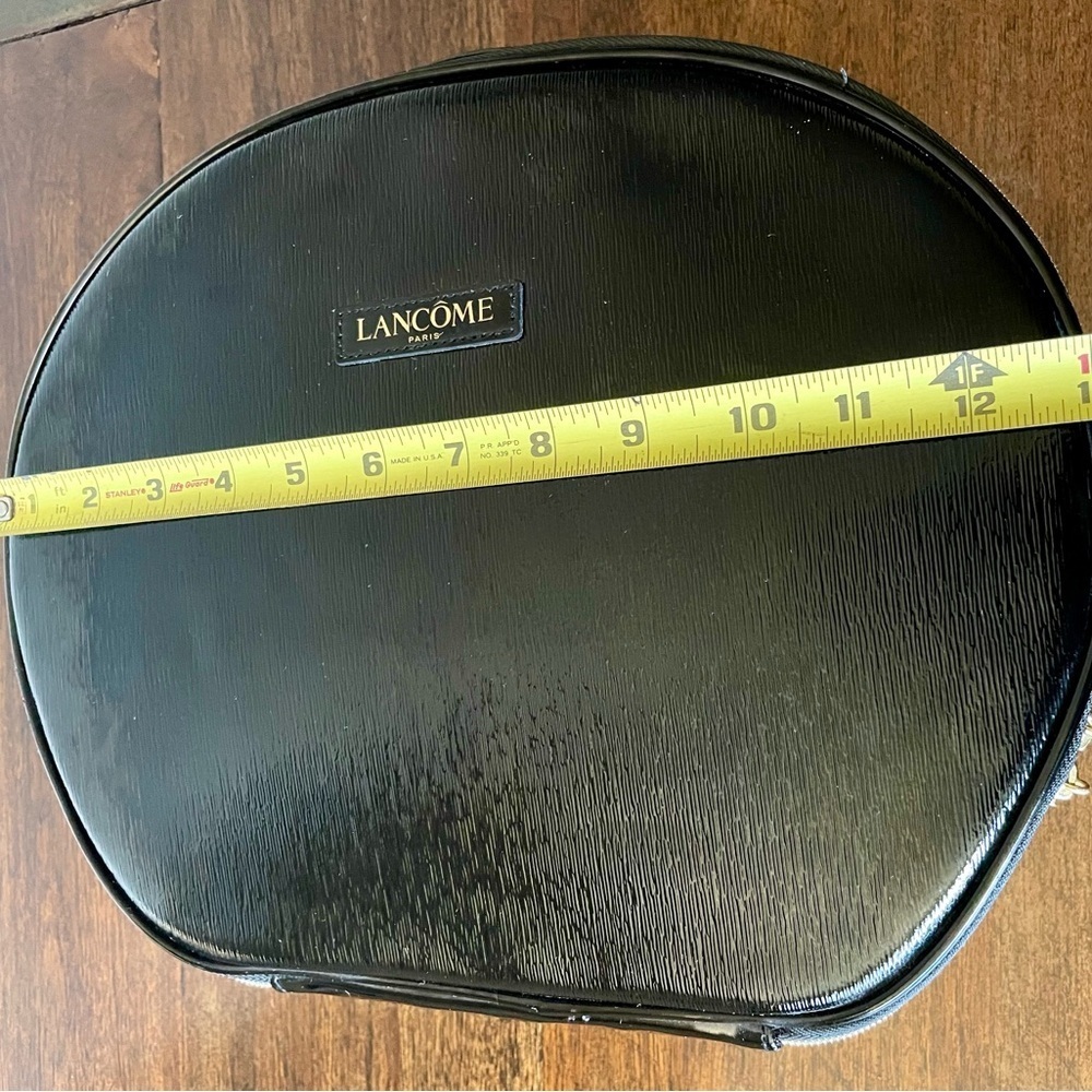 Lancome Paris Black Faux Leather Round Travel Cosmetic Bag Train Case - Picture 9 of 12